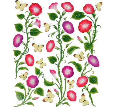 Raamsticker roze bloemen met vlinders - TenStickers
