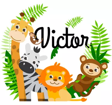 Naam muursticker kinderkamer jungle dieren - TenStickers