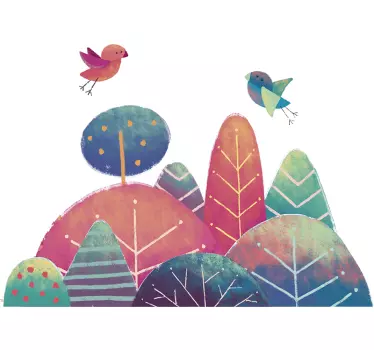 Vogels gekleurd landschap muursticker - TenStickers