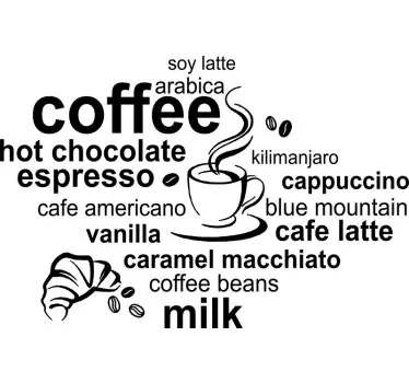 Muursticker keuken soorten koffie tekst - TenStickers