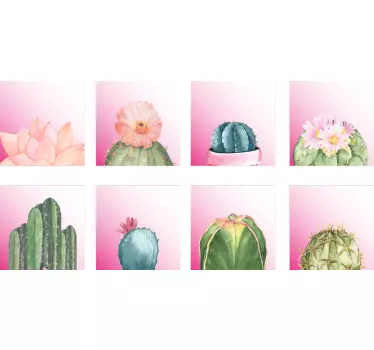 Tegelstickers keuken cactussen op roze achtergrond - TenStickers