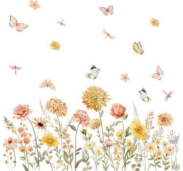 Raamsticker bloemenweide met vlinders - TenStickers