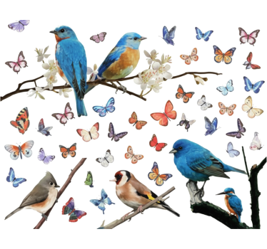 Raamsticker natuurlijke vogels met vlinders - TenStickers