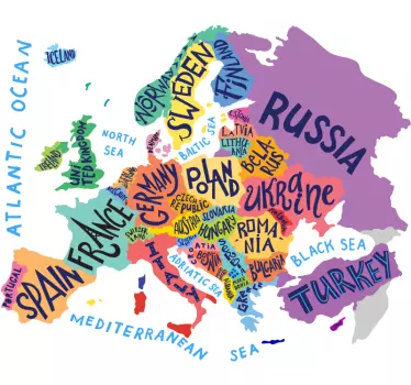 Muurstickers tekst europa kaart - TenStickers