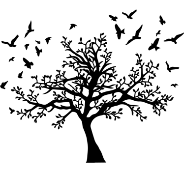 Raamsticker grote boom met vogels - TenStickers