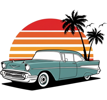 Autosticker vintage zonsondergang palmbomen - TenStickers