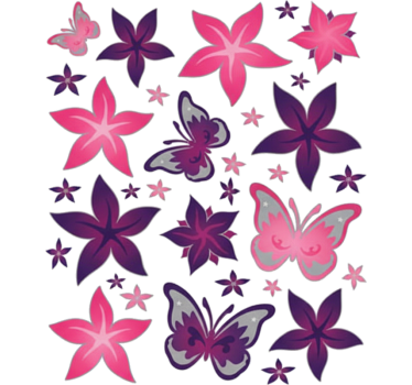 Fiets sticker roze bloemen vlinder graphics - TenStickers