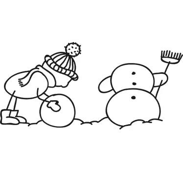 Sticker jongen bouwen sneeuwpop - TenStickers