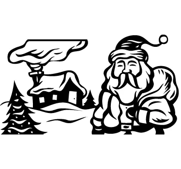 Sticker kerstman huis kerstboom - TenStickers