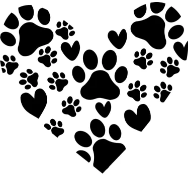 Muursticker hond dieren pootjes in hartje - TenStickers