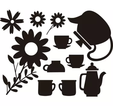 Raamsticker theepot met bloemen - TenStickers
