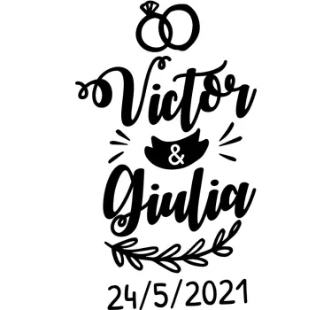 Bruiloft auto ornamenten met naam en datum sticker - TenStickers