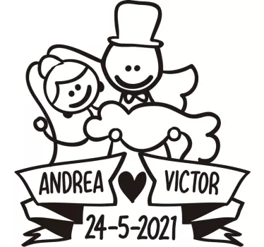 Bruiloft stickers met naam en data - TenStickers