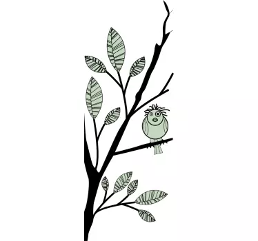 Deursticker tak vogel blaadjes - TenStickers