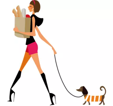 Muursticker glamour meisje met hond - TenStickers