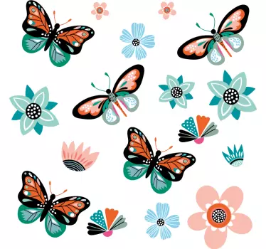 Fiets sticker vlinders en bloemen - TenStickers