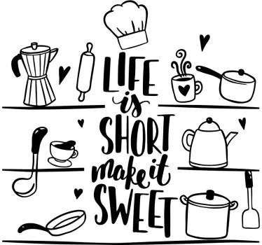 Muursticker keuken gerei op planken - TenStickers