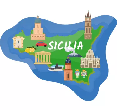 Kaart van het siciliaanse eiland locatie sticker - TenStickers