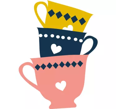 Muurstickers drinken 3 gestapelde theekopjes - TenStickers