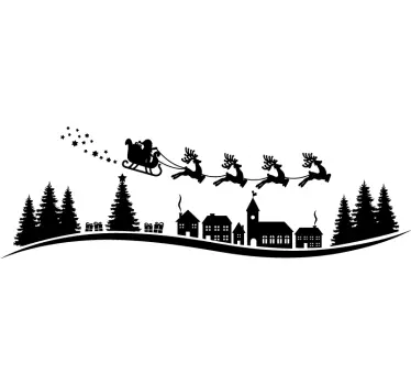 Kerststickers Santa vliegen met sterren en sneeuwvlokken - TenStickers