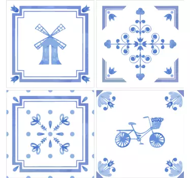 Tegelstickers keuken delft blauwe tegels Holland molen - TenStickers
