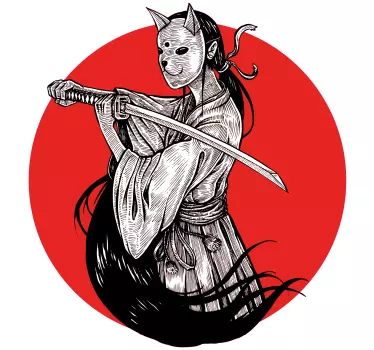 Autostickers Ninja meisje silhouet op rode achtergrond - TenStickers