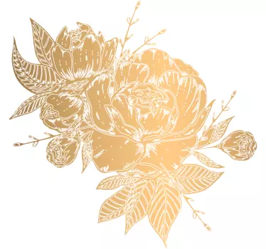 Bloemen muursticker met pioen goud - TenStickers