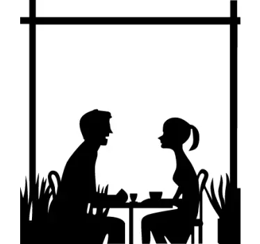 Sticker raam silhouette stel aan tafel - TenStickers