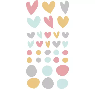 Wanddecoratie stickers Kleurrijke stippen met hartjes - TenStickers