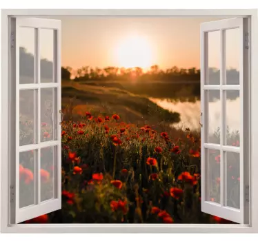 Bloemen stickers 3d-weergaven naar een lente veld met klaprozen - TenStickers