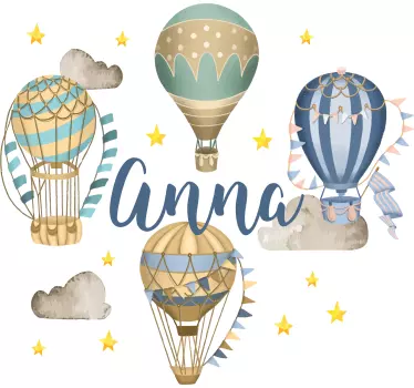 Muurstickers tekeningen Blauwe ballonnen met sterren - TenStickers