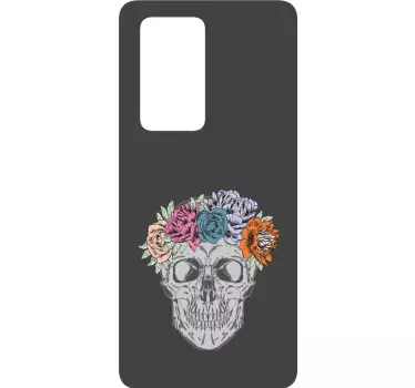 Bloemenschedelmotief huawei sticker - TenStickers