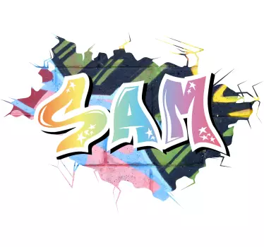 Muursticker gebroken muur met graffiti met naam - TenStickers