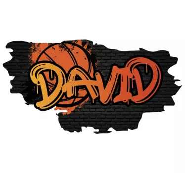 Muursticker oranje graffiti naam met basketbal - TenStickers