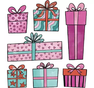 Kerst sticker kleurrijke cadeau dozen - TenStickers