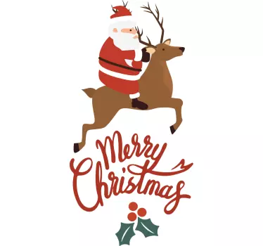 Kerst sticker kerstman op rendier - TenStickers
