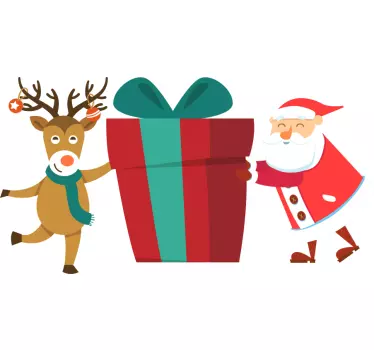 Kerst sticker kerstman met cadeau - TenStickers