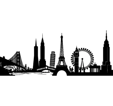 Sticker skyline monumenten wereldwijd - TenStickers