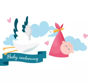 Raamsticker kinderkamer ooievaar baby onderweg - TenStickers