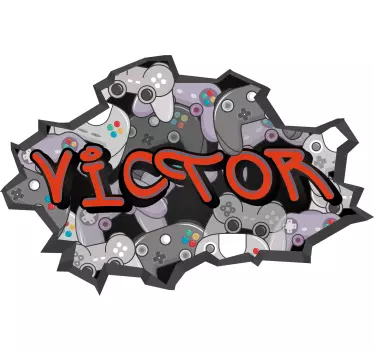 Muursticker graffiti met naam en game controllers - TenStickers