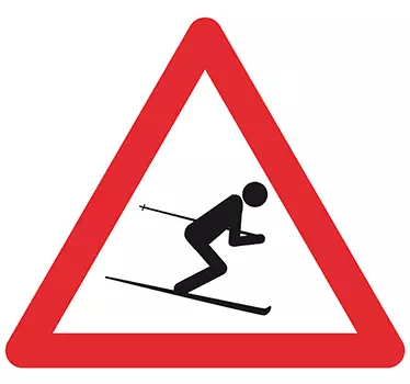 Pas op skiërs bord sticker - TenStickers