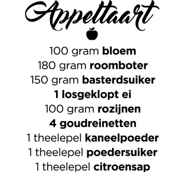 Tekst sticker keuken recept Appeltaart - TenStickers