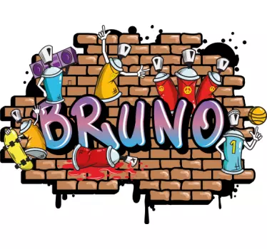 Graffiti naamsticker op muur achtergrond - TenStickers