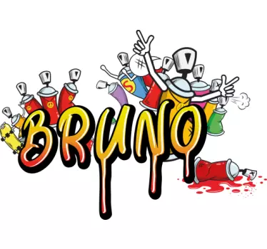 Naam muursticker met graffiti stijl en bussen - TenStickers