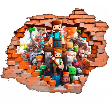 Gat in muur met videospel figuren muursticker - TenStickers