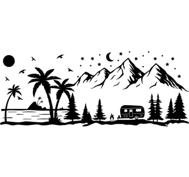 Strand en bergen camper sticker - TenStickers