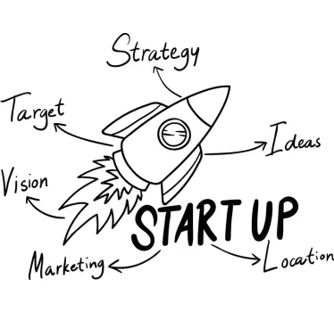 Kantoor sticker met raket voor start-ups - TenStickers