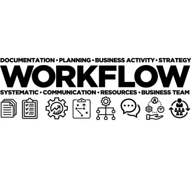 Bedrijf sticker met teksten over 'workflow' - TenStickers