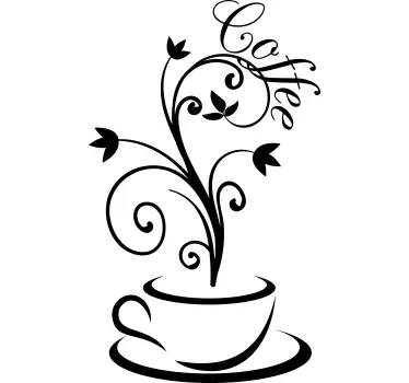 Koffie kop met decoratie lijnen muursticker keuken - TenStickers