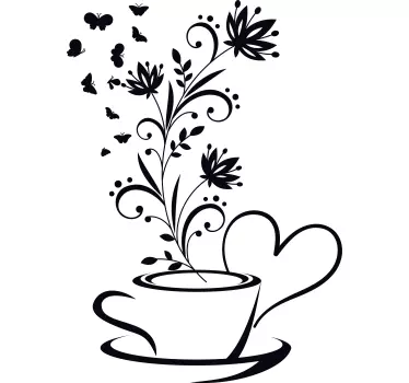 Koffie kop met bloemen muursticker keuken - TenStickers